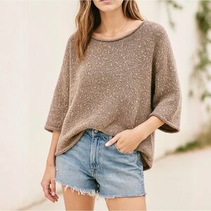 Free People Taupe Textured Knit 3/4 Dolman Sleeve Pullover Sweater - Size Small